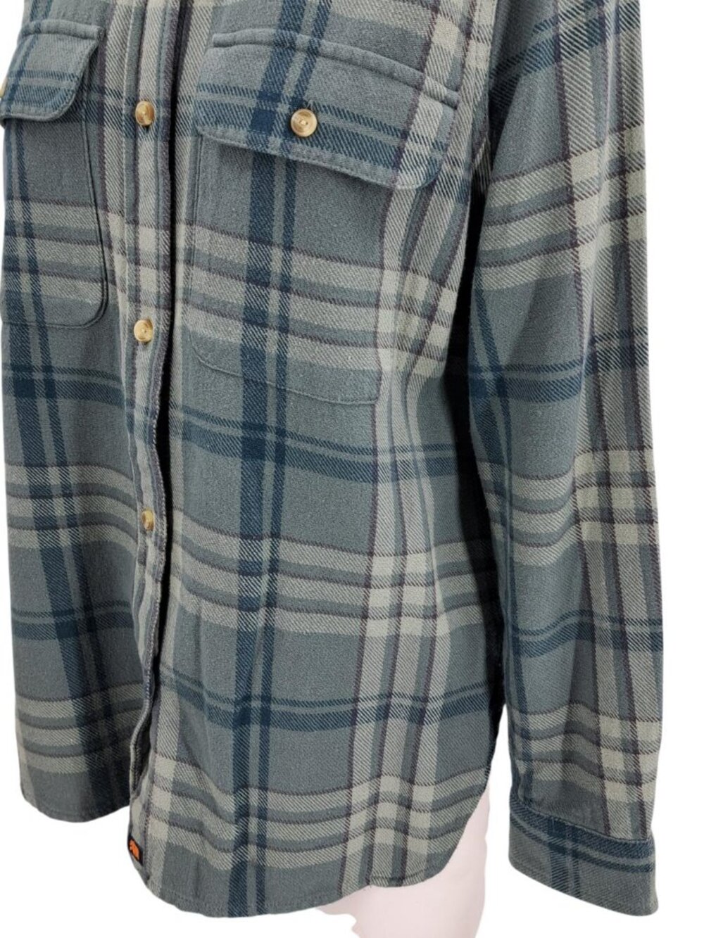 The Normal Brand Womens Plain Flannel Button Up Shirt Size XS Green Blue Pockets - Picture 8 of 12